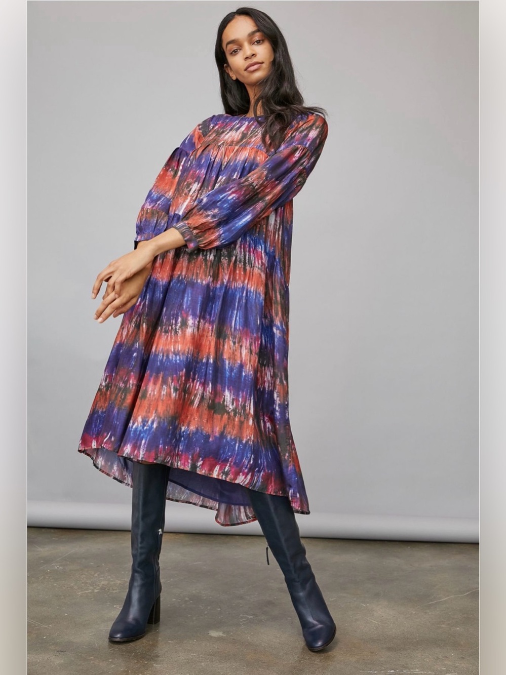 NORBLACK NORWHITE Agatha Tie-Dye Maxi Dress Red Purple Motif